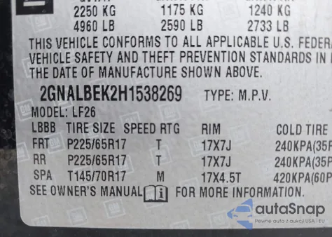 2017 Chevrolet Equinox Ls z USA, uszkodzony, nr VIN 2GNALBEK2H1538269